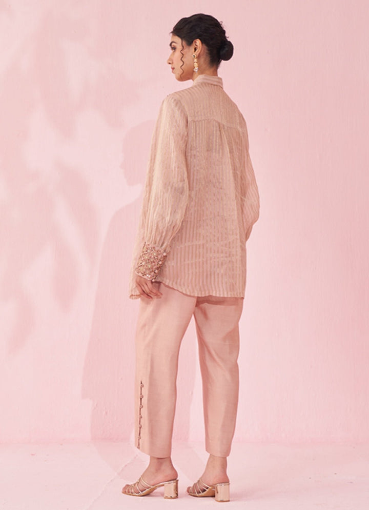 Blush Pink Embroidered Organza Shirt Pants Set Studio Bagechaa - Fabilicious Fashion