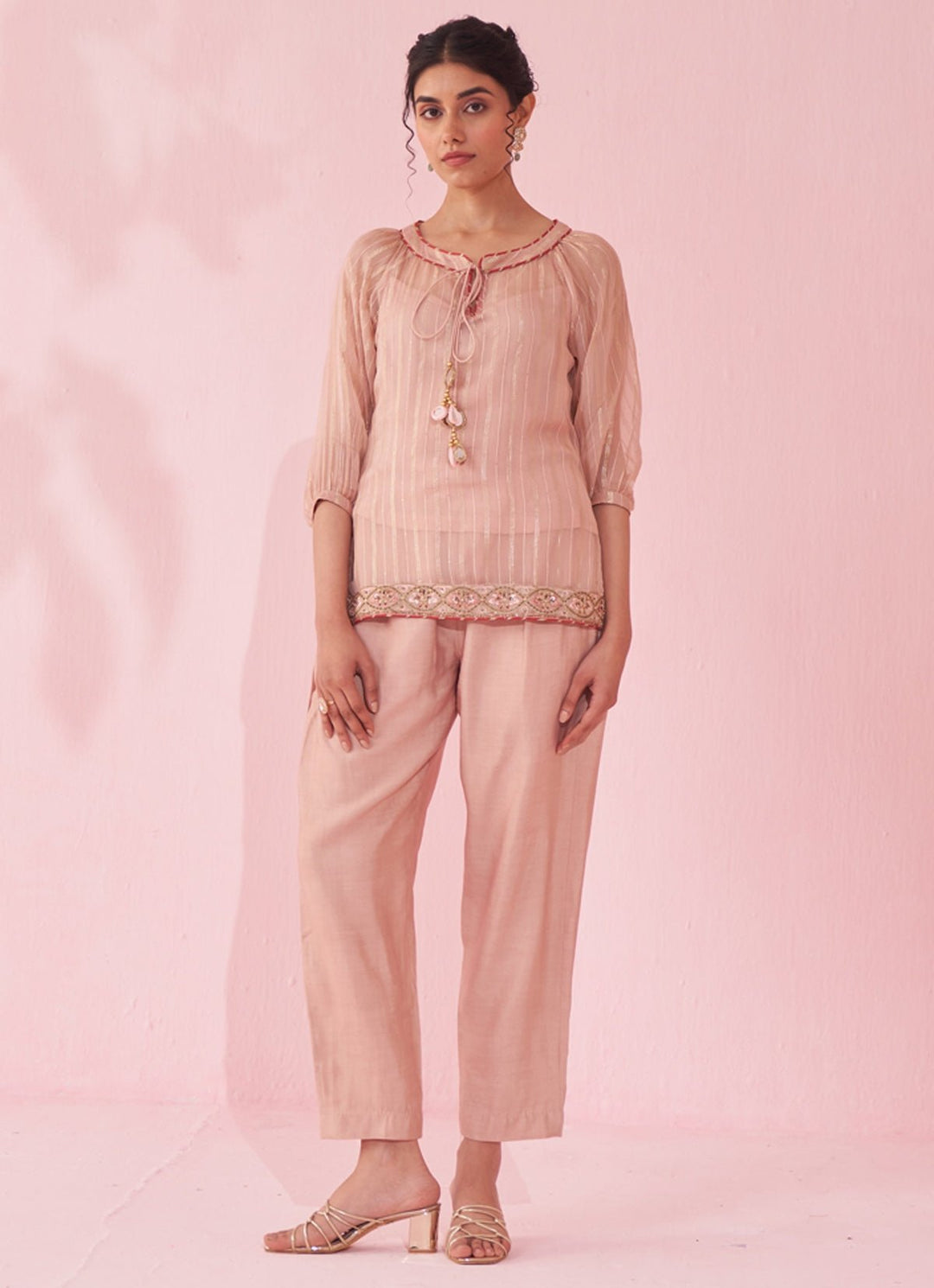 Blush Pink Embroidered Organza Shirt Pants Set Studio Bagechaa - Fabilicious Fashion