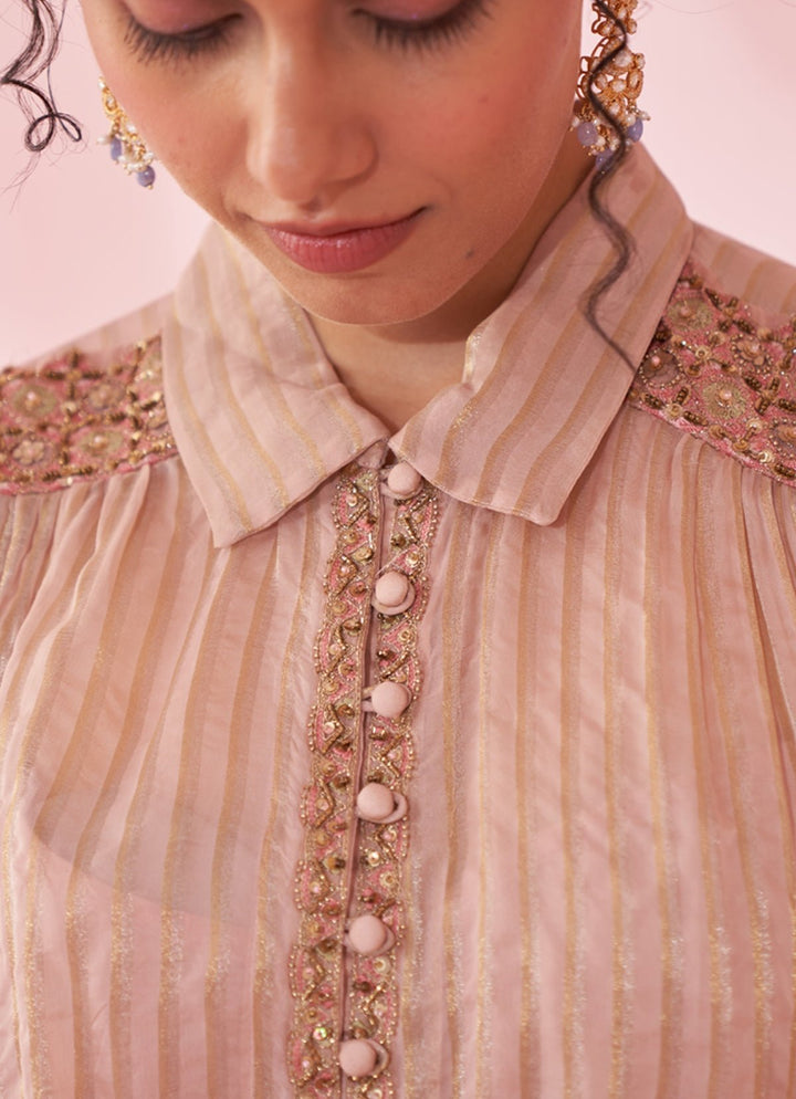 Blush Pink Embroidered Organza Shirt Pants Set Studio Bagechaa - Fabilicious Fashion