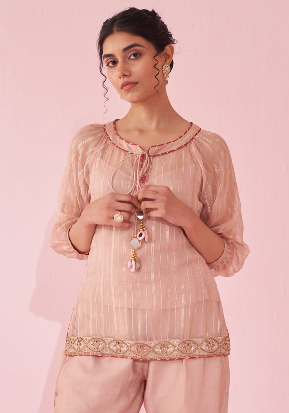 Blush Pink Embroidered Organza Shirt Pants Set Studio Bagechaa - Fabilicious Fashion