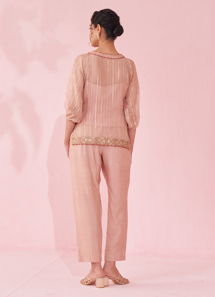 Blush Pink Embroidered Organza Shirt Pants Set Studio Bagechaa - Fabilicious Fashion