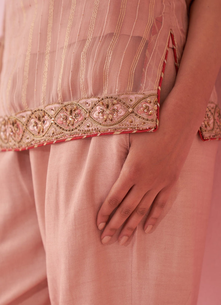 Blush Pink Embroidered Organza Shirt Pants Set Studio Bagechaa - Fabilicious Fashion