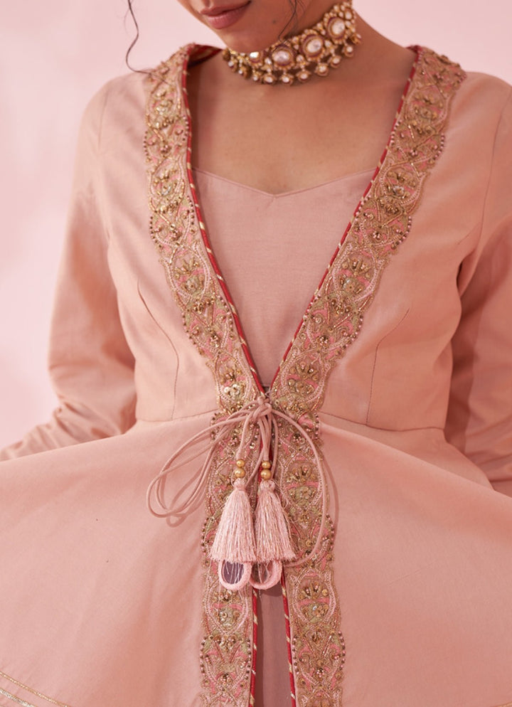Blush Pink Embroidered Peplum Kurta With Sharara Set Studio Bagechaa - Fabilicious Fashion
