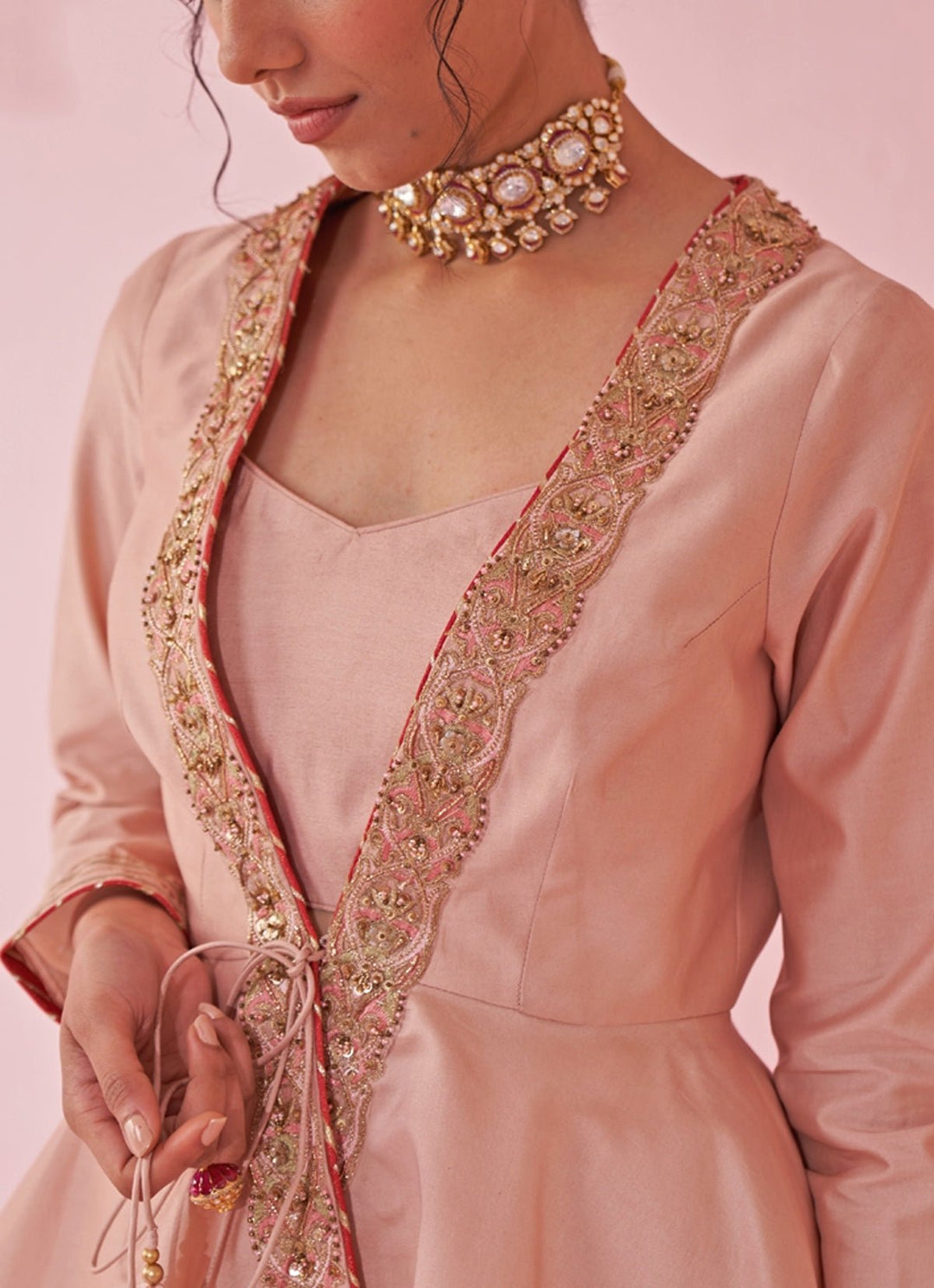 Blush Pink Embroidered Peplum Kurta With Tulip Pants Set Studio Bagechaa - Fabilicious Fashion