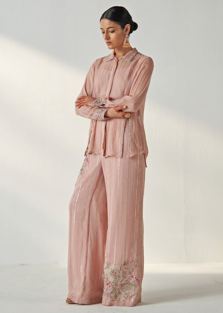 Blush Pink Embroidered Shirt And Pant Set Studio Bagechaa - Fabilicious Fashion