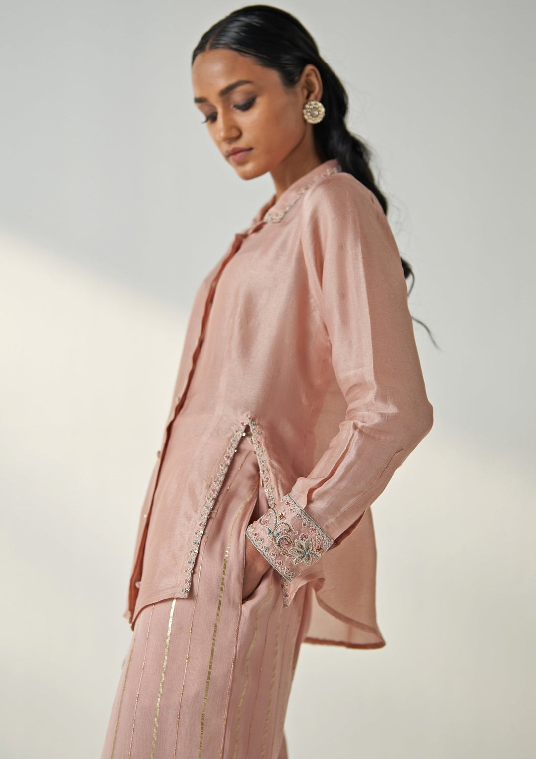 Blush Pink Embroidered Shirt And Pant Set Studio Bagechaa - Fabilicious Fashion