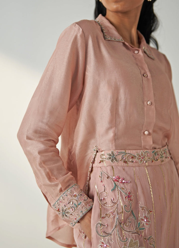 Blush Pink Embroidered Shirt And Pant Set Studio Bagechaa - Fabilicious Fashion