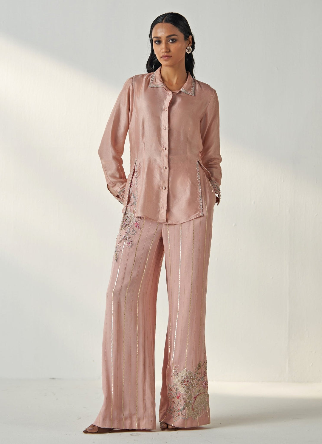 Blush Pink Embroidered Shirt And Pant Set Studio Bagechaa - Fabilicious Fashion