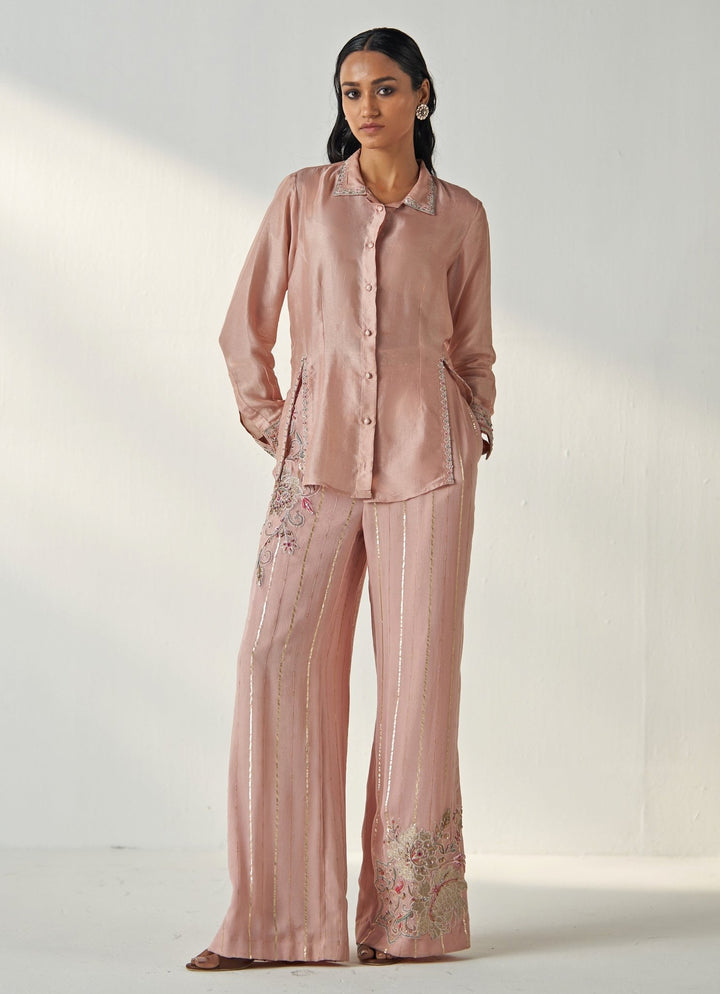 Blush Pink Embroidered Shirt And Pant Set Studio Bagechaa - Fabilicious Fashion