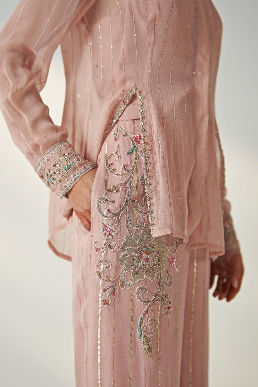 Blush Pink Embroidered Shirt And Pant Set Studio Bagechaa - Fabilicious Fashion