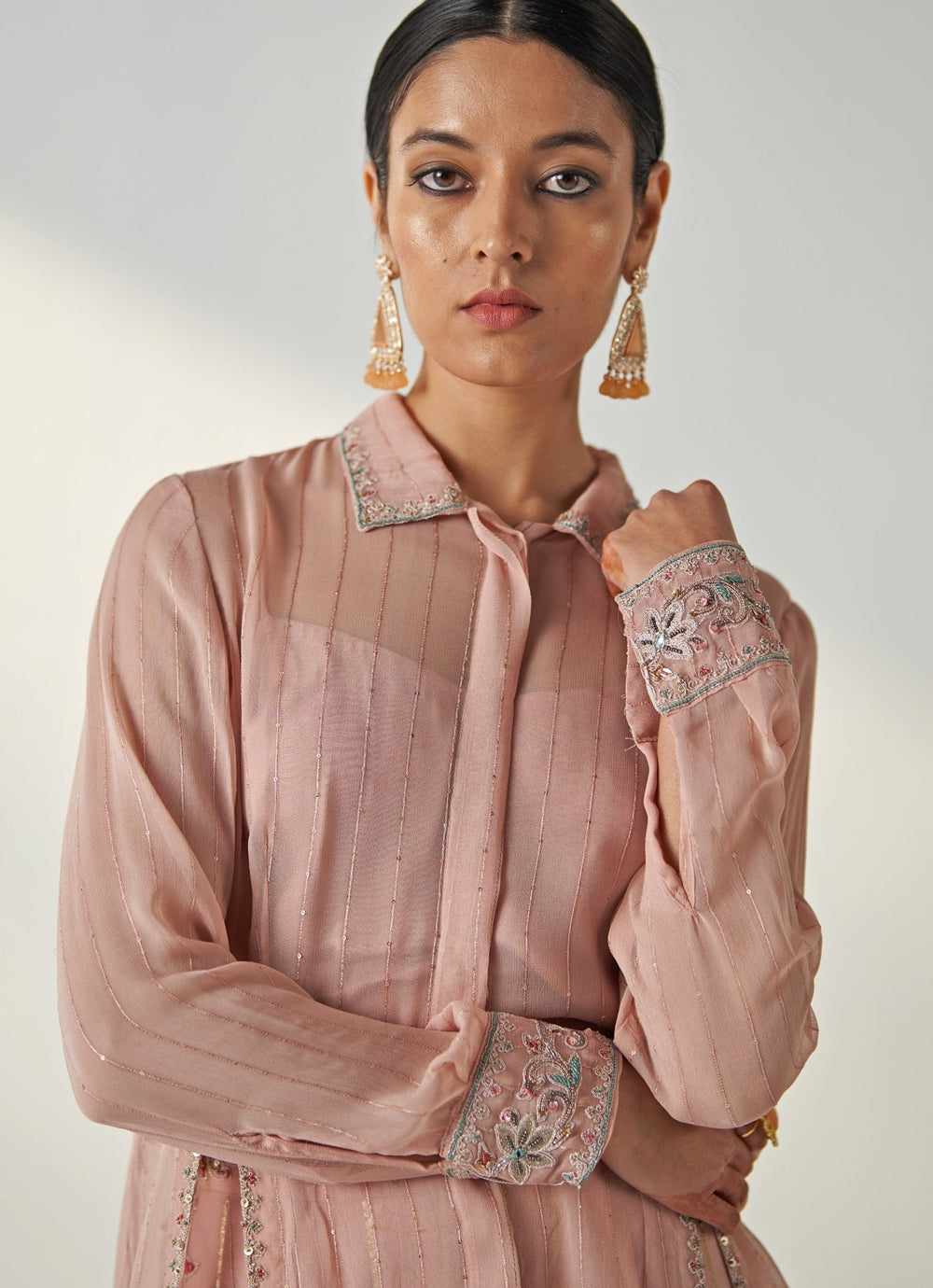 Blush Pink Embroidered Shirt And Pant Set Studio Bagechaa - Fabilicious Fashion