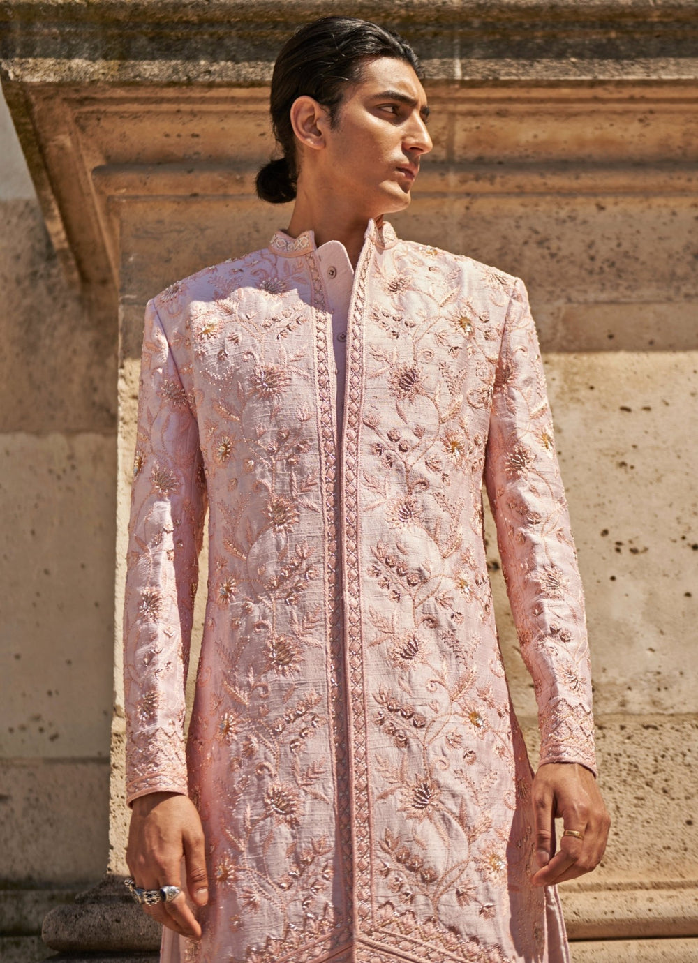 Blush Pink Embroidered Silk Sherwani Set Jigar and Nikita - Fabilicious Fashion