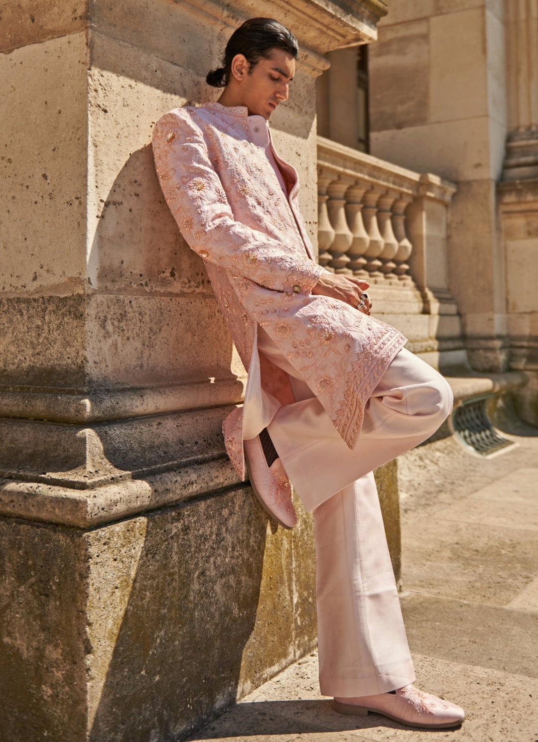 Blush Pink Embroidered Silk Sherwani Set Jigar and Nikita - Fabilicious Fashion