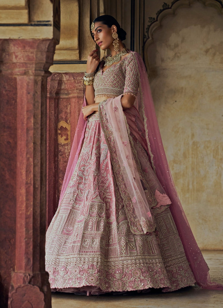 Blush Pink Embroidered Velvet Lehenga Set Nitika Gujral - Fabilicious Fashion