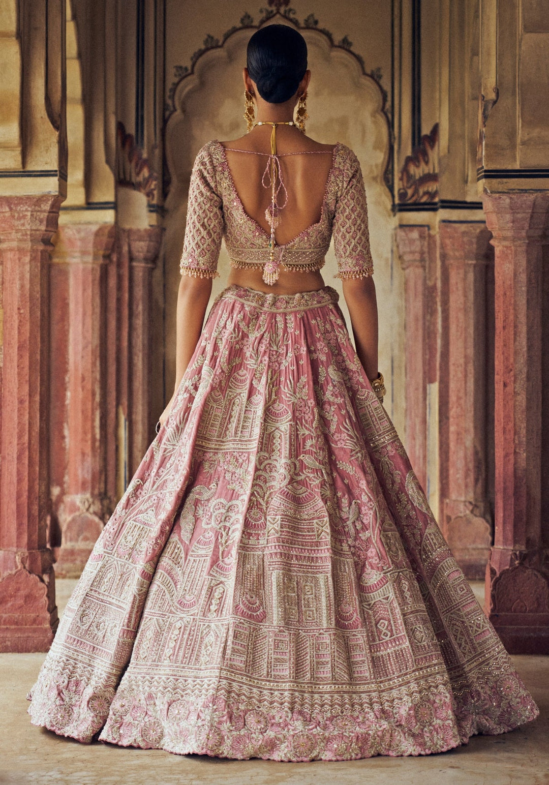 Blush Pink Embroidered Velvet Lehenga Set Nitika Gujral - Fabilicious Fashion