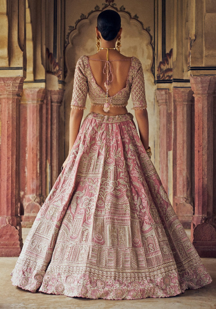 Blush Pink Embroidered Velvet Lehenga Set Nitika Gujral - Fabilicious Fashion