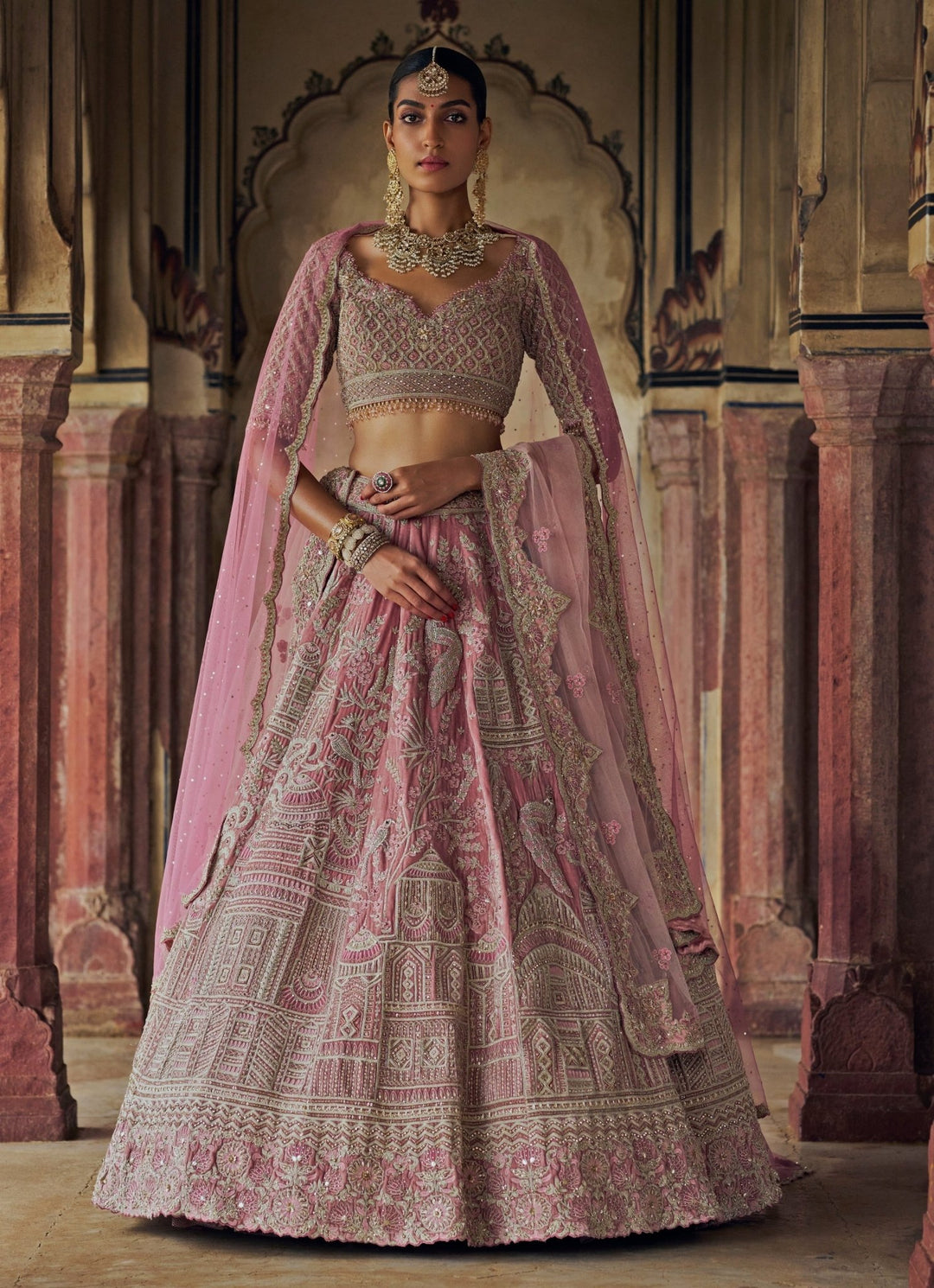 Blush Pink Embroidered Velvet Lehenga Set Nitika Gujral - Fabilicious Fashion