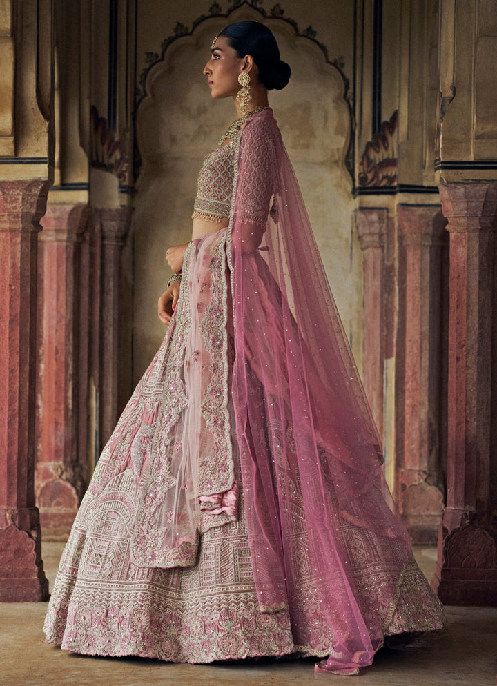 Blush Pink Embroidered Velvet Lehenga Set Nitika Gujral - Fabilicious Fashion