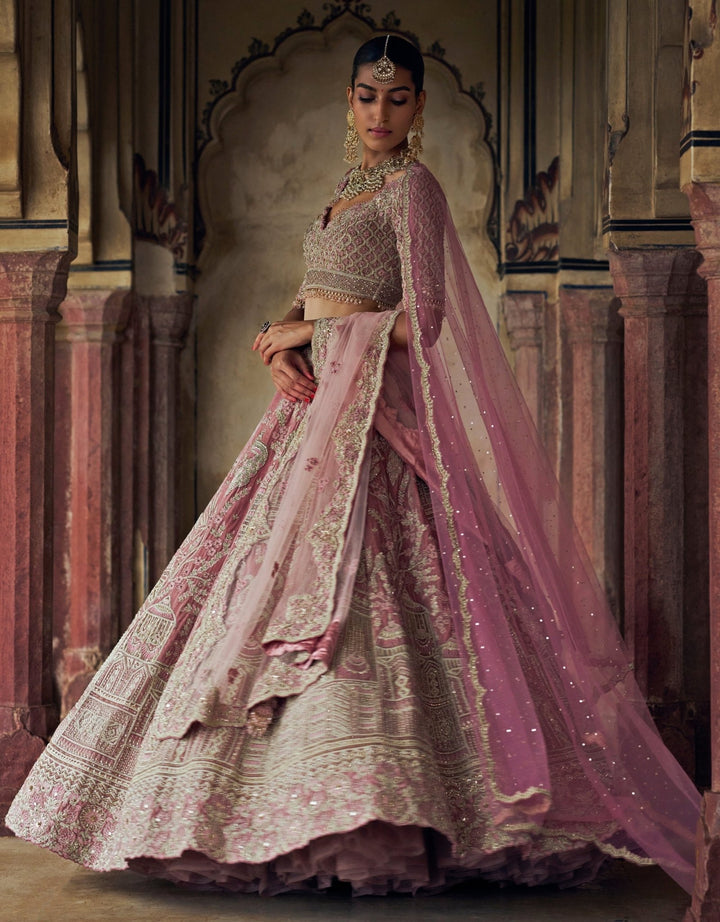 Blush Pink Embroidered Velvet Lehenga Set Nitika Gujral - Fabilicious Fashion
