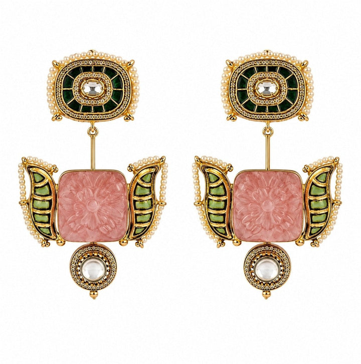 Vivinia By Vidhi Mehra Blush Pink &amp; Emerald Green Statement EarringsFabilicious Fashion