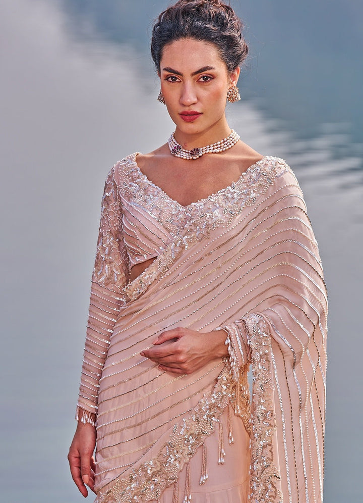 Blush Pink Fish Cut Sequinned Saree Nidhika Shekhar - Fabilicious Fashion
