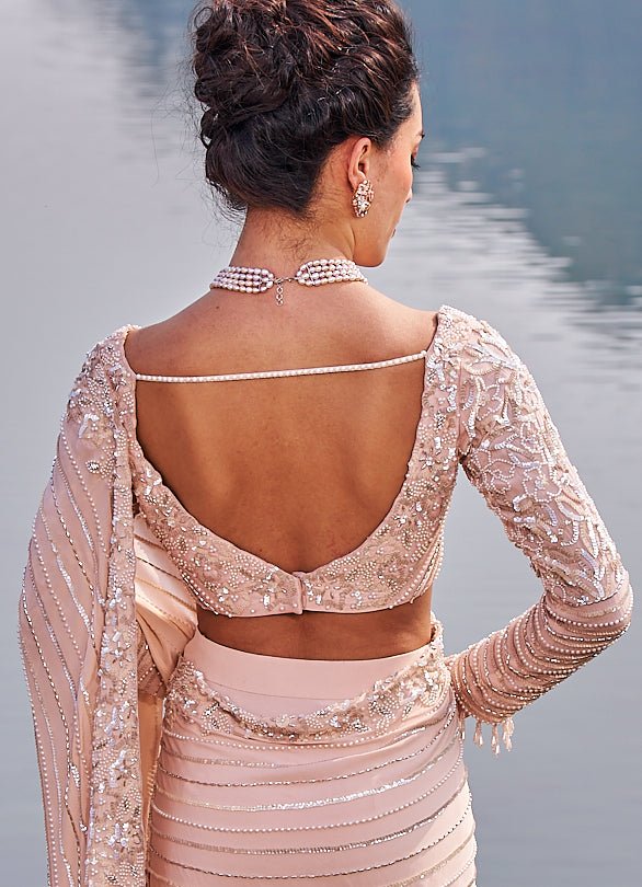 Blush Pink Fish Cut Sequinned Saree Nidhika Shekhar - Fabilicious Fashion