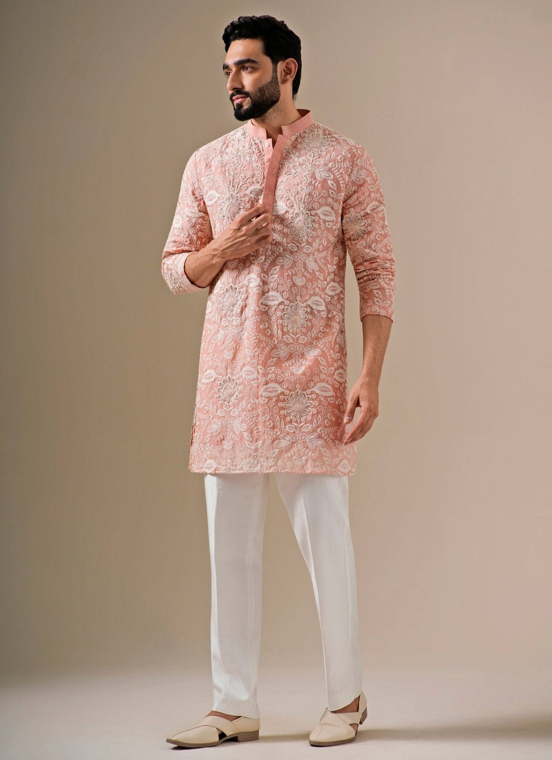 Darzi House Blush Pink Floral Cotton Chanderi Kurta SetFabilicious Fashion