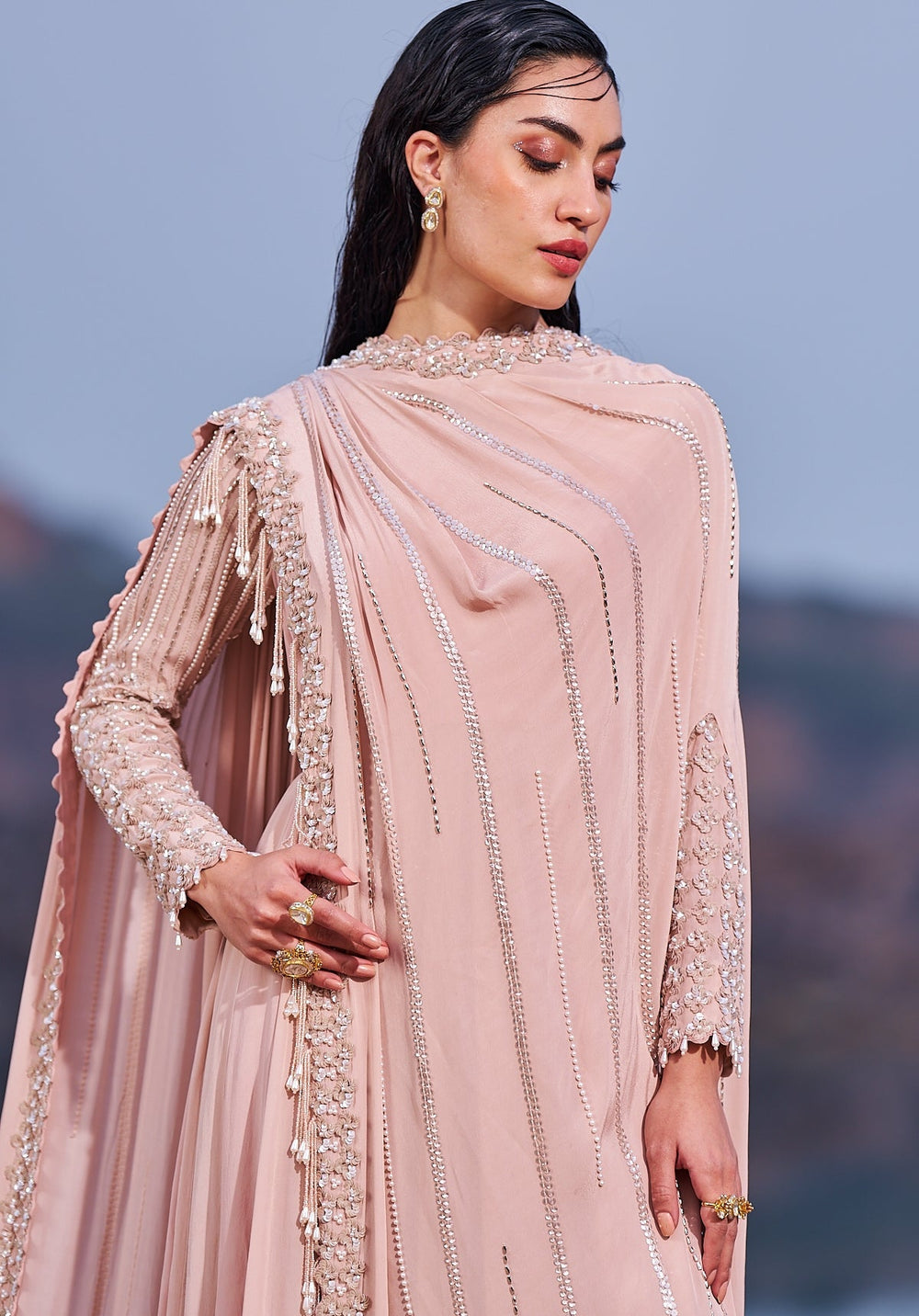 Blush Pink Full Sleeved Anarkali Nidhika Shekhar - Fabilicious Fashion