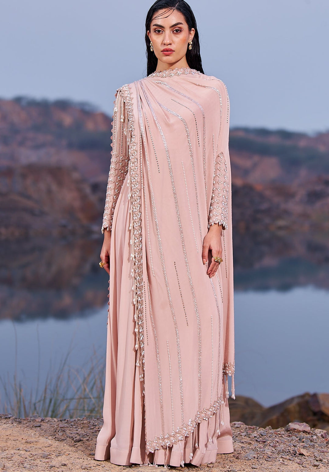 Blush Pink Full Sleeved Anarkali Nidhika Shekhar - Fabilicious Fashion