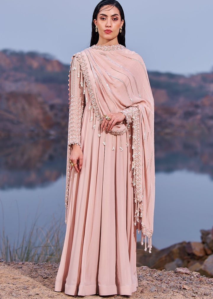Blush Pink Full Sleeved Anarkali Nidhika Shekhar - Fabilicious Fashion