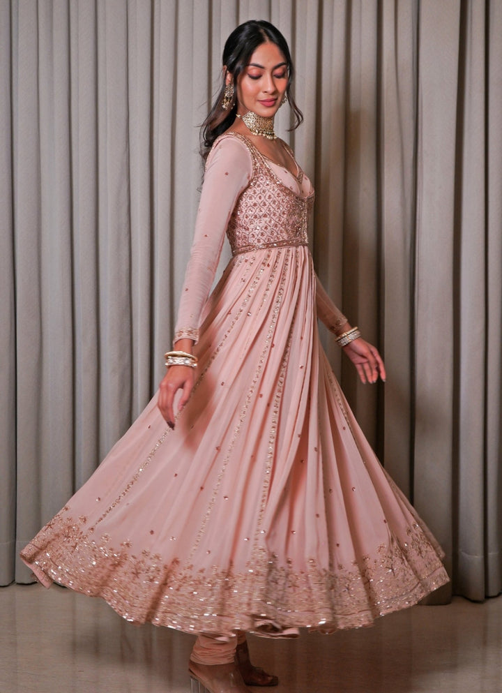 Blush Pink Georgette Anarkali Set Esha Koul - Fabilicious Fashion