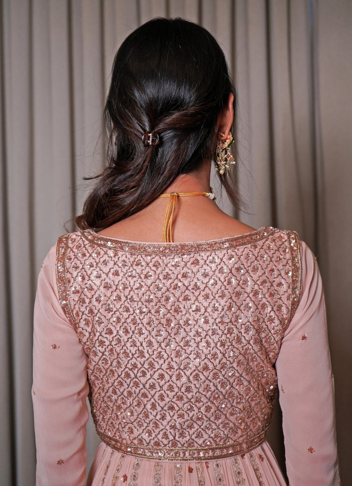 Blush Pink Georgette Anarkali Set Esha Koul - Fabilicious Fashion