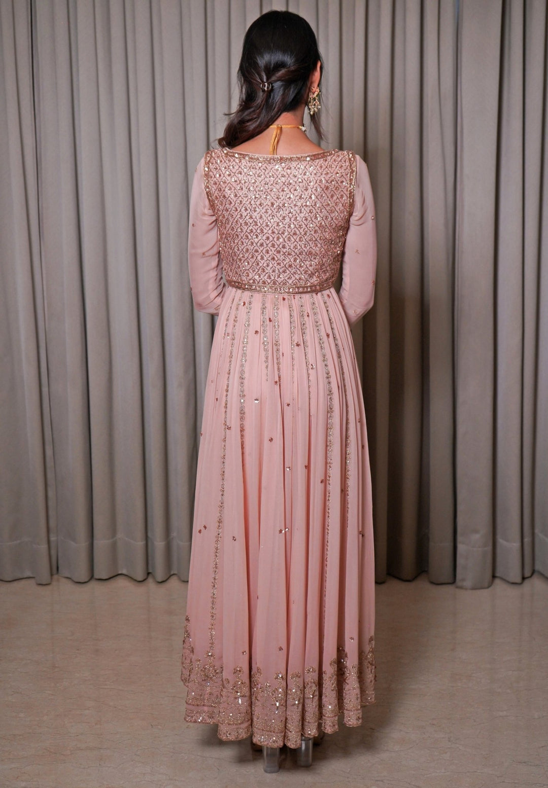 Blush Pink Georgette Anarkali Set Esha Koul - Fabilicious Fashion