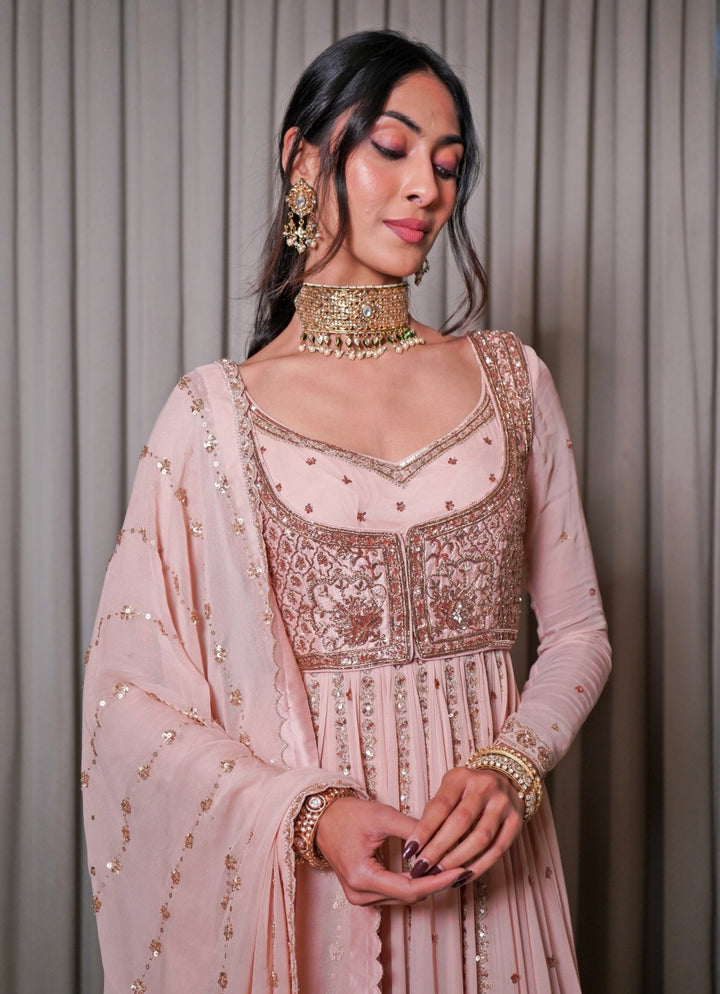 Blush Pink Georgette Anarkali Set Esha Koul - Fabilicious Fashion