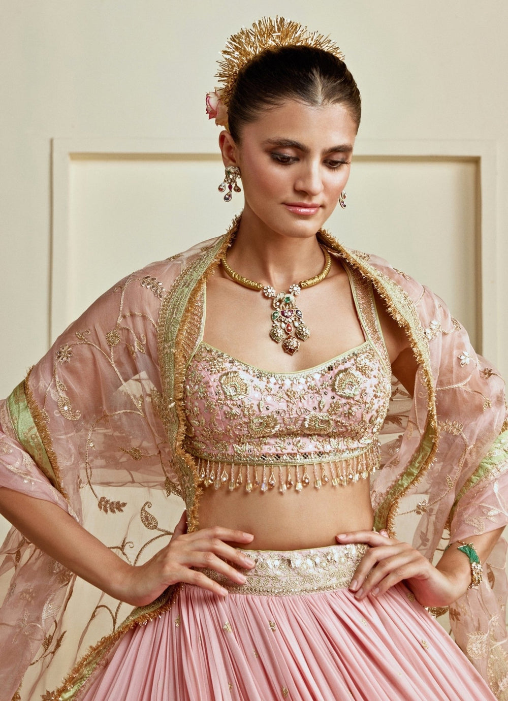Gopi Vaid Blush Pink Georgette Bridal Lehenga SetFabilicious Fashion