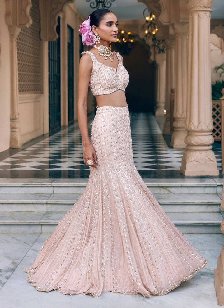 Nidhika Shekhar Blush Pink Georgette Mermaid Lehenga SetFabilicious Fashion