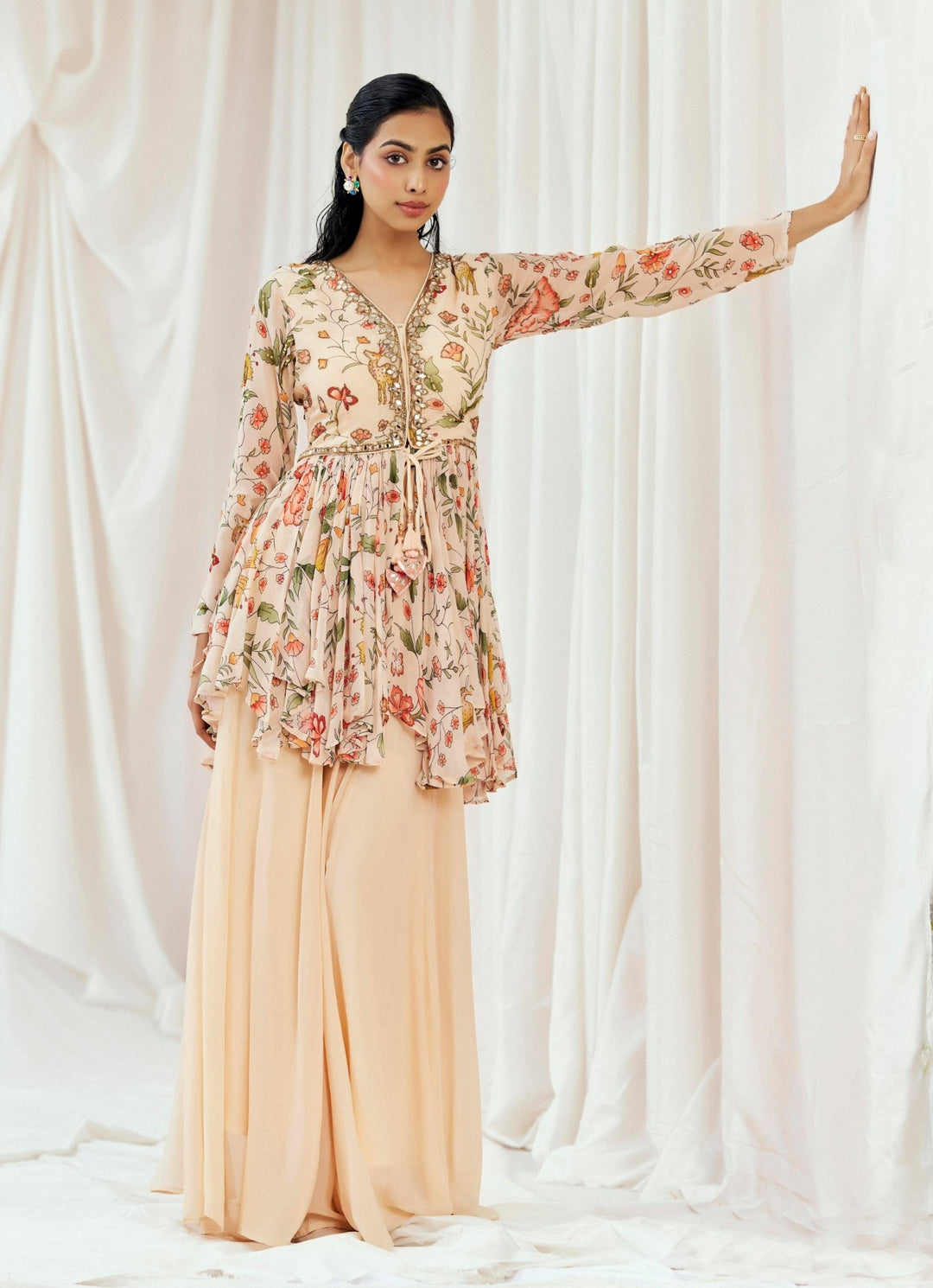 Blush Pink Georgette Peplum Kurta Sharara Set Redpine - Fabilicious Fashion