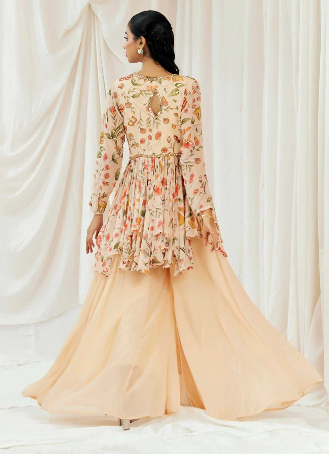 Blush Pink Georgette Peplum Kurta Sharara Set Redpine - Fabilicious Fashion