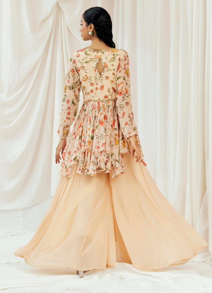 Blush Pink Georgette Peplum Kurta Sharara Set Redpine - Fabilicious Fashion