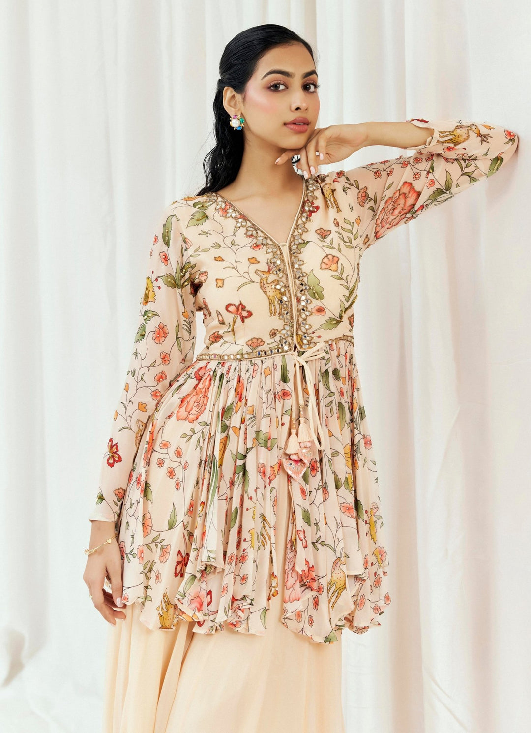 Blush Pink Georgette Peplum Kurta Sharara Set Redpine - Fabilicious Fashion