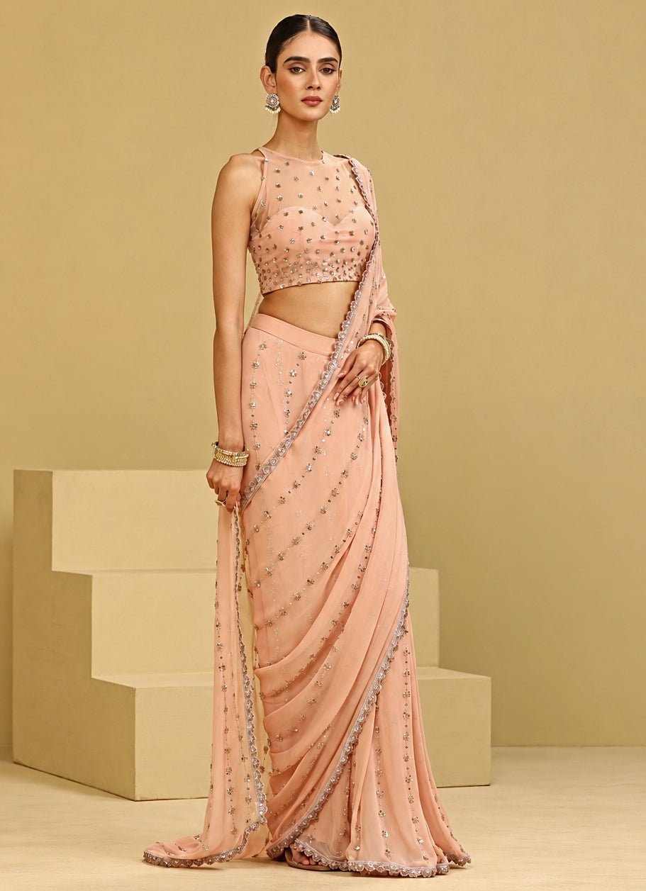 Esha Koul Blush Pink Georgette Saree SetFabilicious Fashion