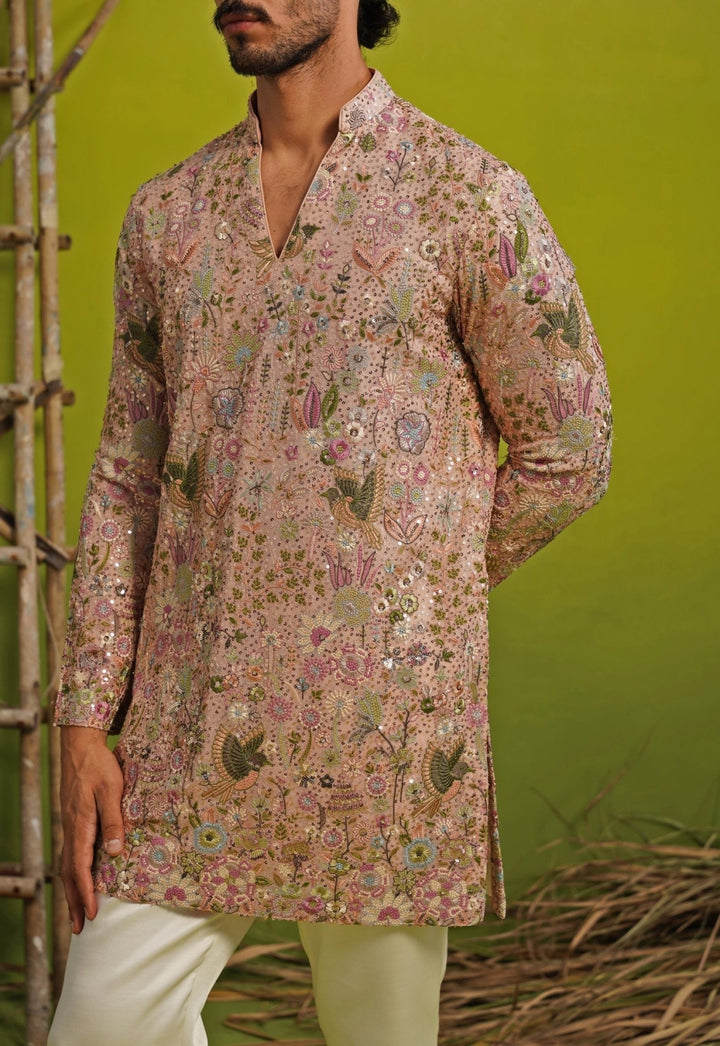 Blush Pink Georgette Short Kurta Set Kalpraag - Fabilicious Fashion