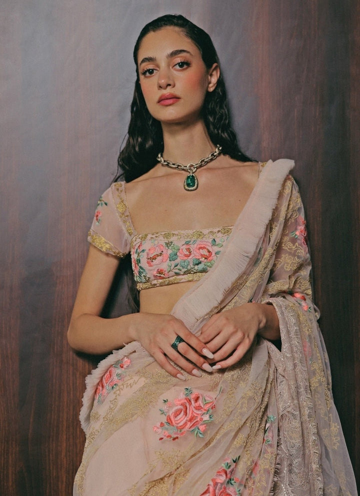 The Little Black Bow Blush Pink Georgette Silk Pre-Draped SareeFabilicious Fashion