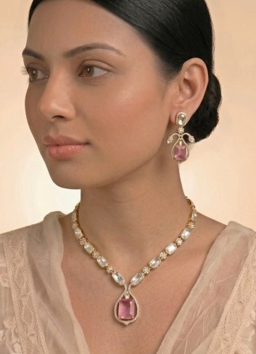 Naymee Blush Pink Kundan And Polki Necklace SetFabilicious Fashion