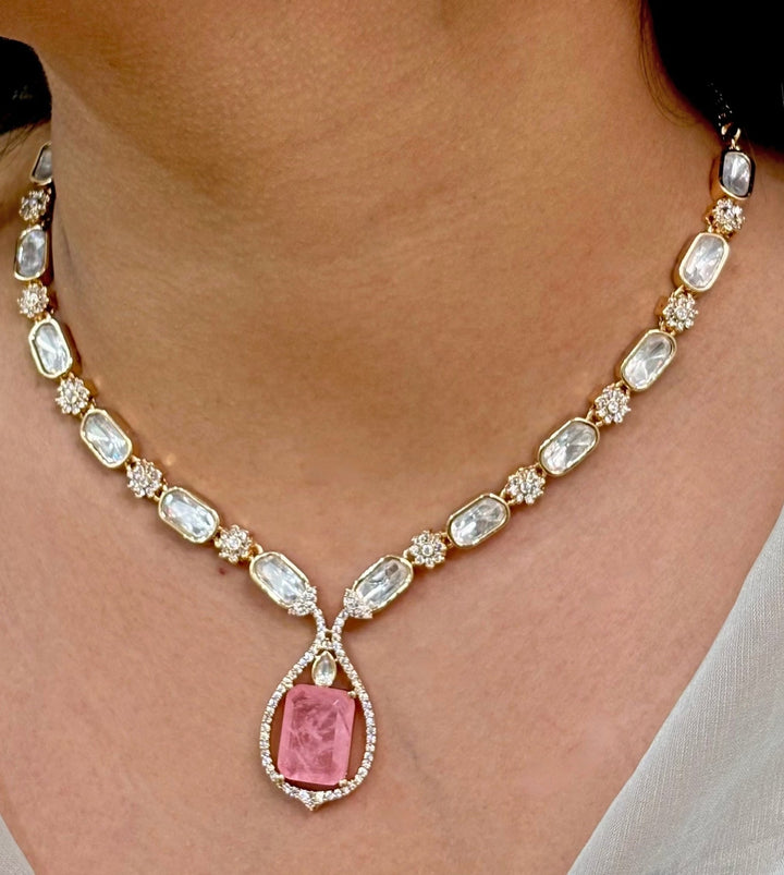 Naymee Blush Pink Kundan And Polki Necklace SetFabilicious Fashion