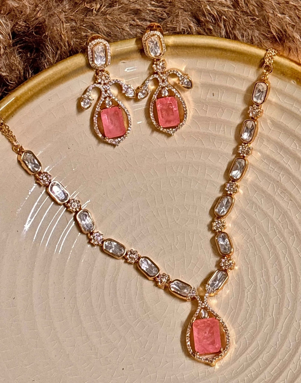 Naymee Blush Pink Kundan And Polki Necklace SetFabilicious Fashion