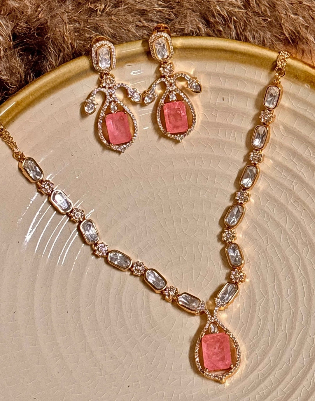 Naymee Blush Pink Kundan And Polki Necklace SetFabilicious Fashion