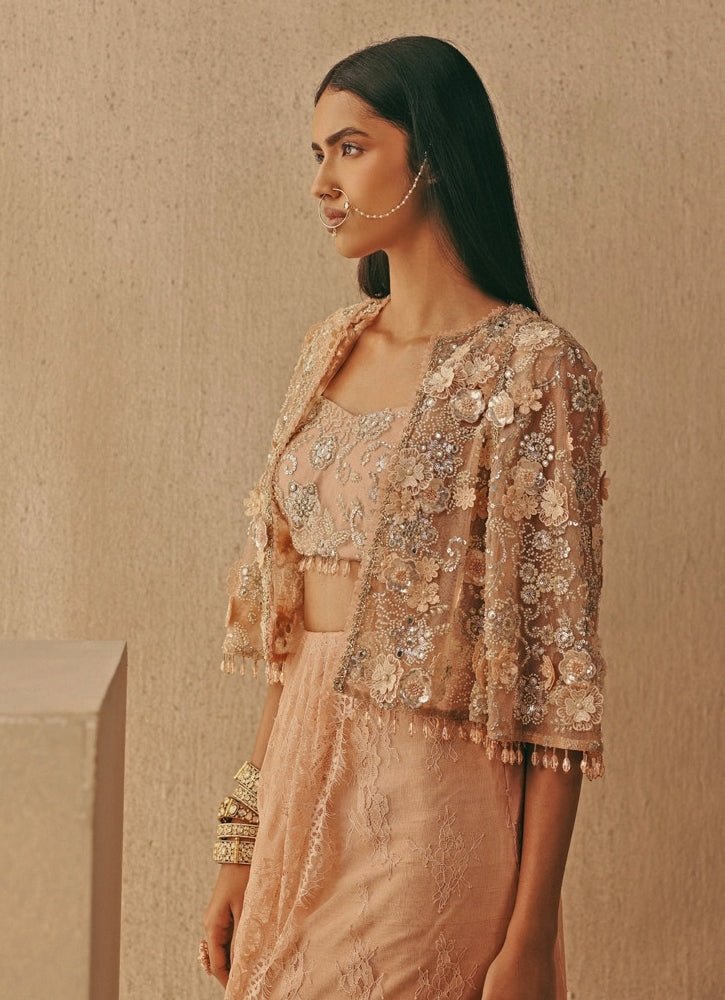 Blush Pink Lace Pick Up Skirt Set With Jacket Twenty Nine - Fabilicious Fashion