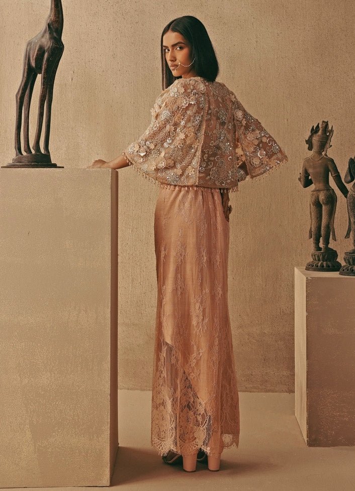 Blush Pink Lace Pick Up Skirt Set With Jacket Twenty Nine - Fabilicious Fashion