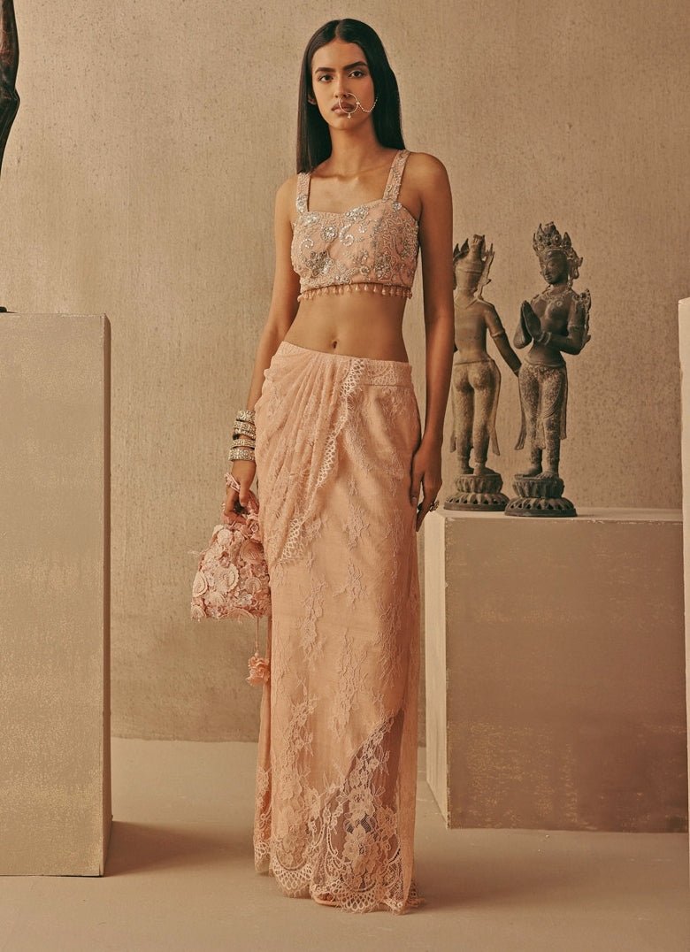 Blush Pink Lace Pick Up Skirt Set With Jacket Twenty Nine - Fabilicious Fashion